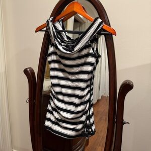 White House Black Market Black and White Striped Off-the-Shoulder Top
